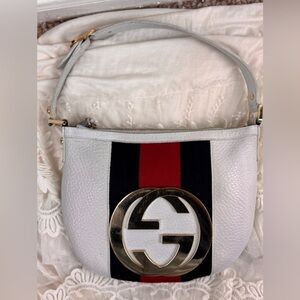 Gucci White Shoulder Bag with Red and Black Stripe
